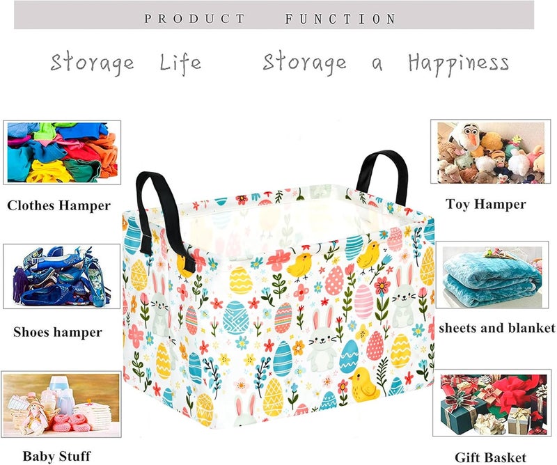 KUNRO Easter Basket Gift Storage Basket Rectangle Storage Organizer for Nursery Hamper Home Bedroom Laundry Hamper Shelf Baskets. - Image 3